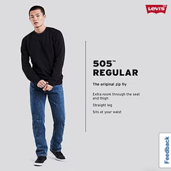 Levi Men's 505 Straight Regular Fit Jeans - Picture 4 of 5